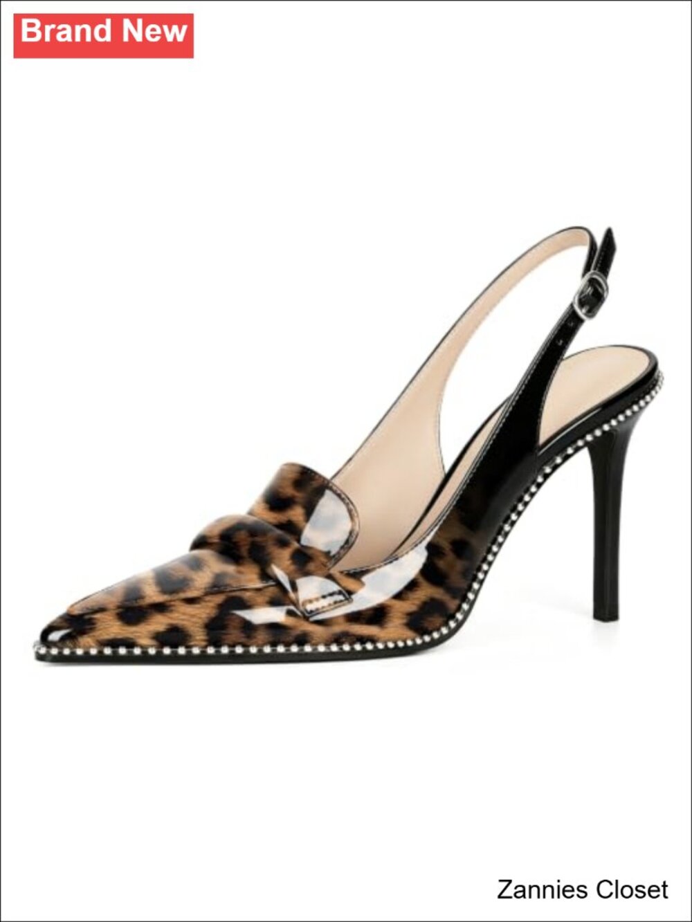 ✨ Esvowido Slingback Stiletto Heels Pointed Toe Beaded Pumps Adjustable Buckle
